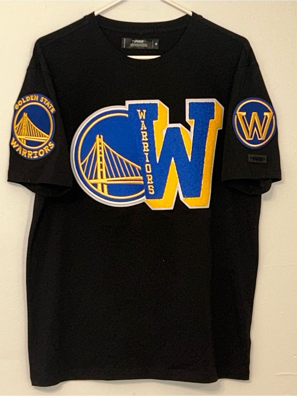 Pro Standard Golden State Warriors Mash Up T-Shirt Black Chenille Patch NWOT M